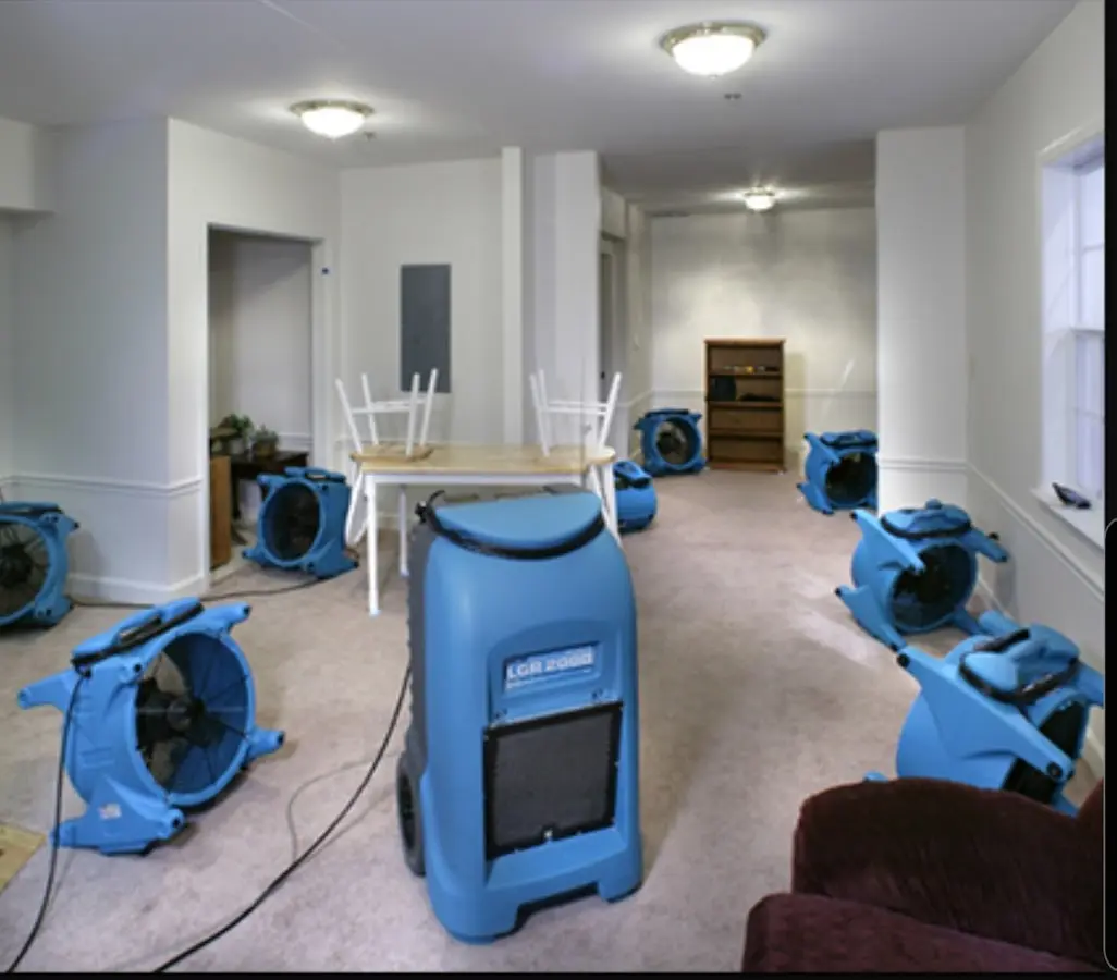 Air movers and dehumidifier setup for Water Damage Restoration in Kings Mountain